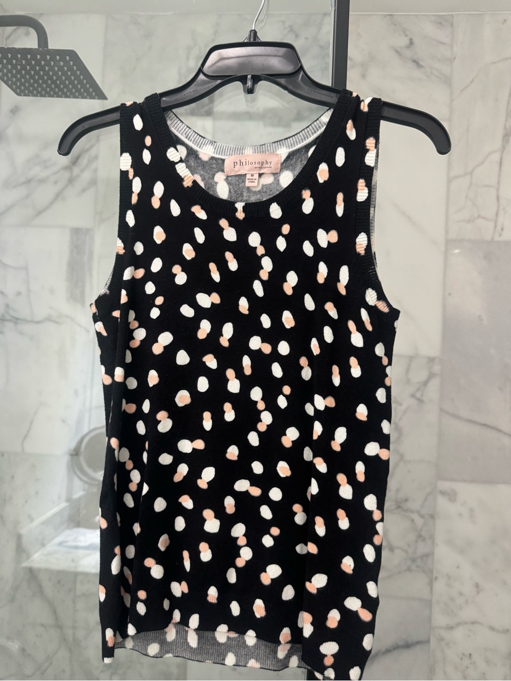 Philosophy Black Sleeveless Tank with White and Peach Spot Print